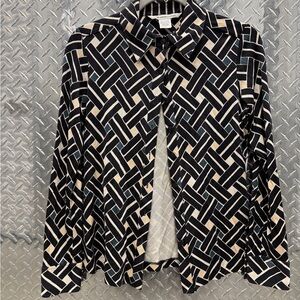 Diane Von Furstenberg Black and Cream Geometric Blouse
